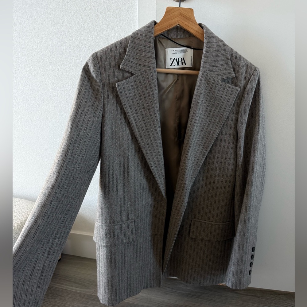 Zara Oversized Wool Blend Pinstripe Blazer